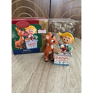 Vintage Carlton Cards Rudolph & Hermey Light Up Musical Christmas Ornament 1997